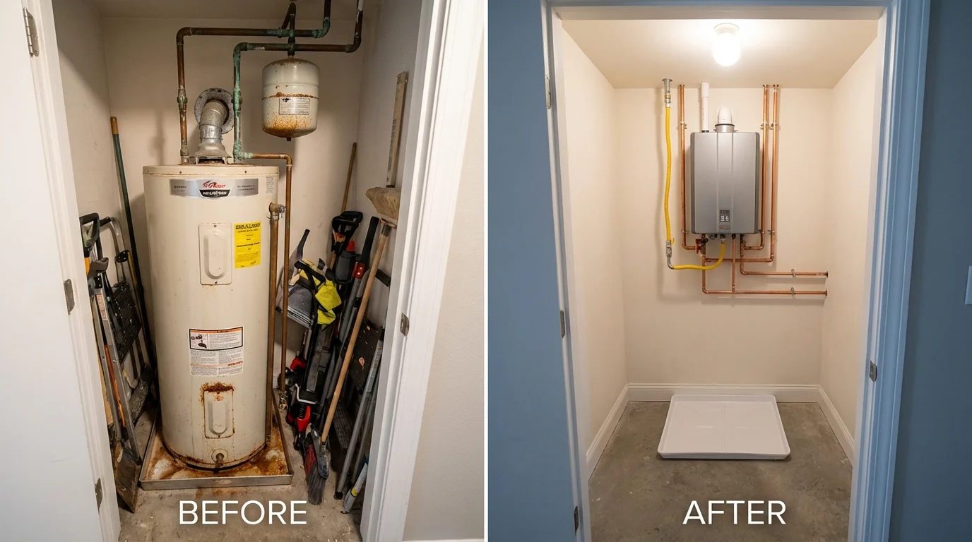 Tank water heater versus wall-mounted tankless unit comparison for Monroe City, MO homeowners